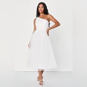 Lulu’s Already Perfect White Tulle One-Shoulder Midi Dress - Size Small